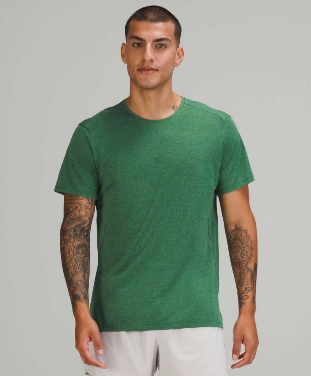 Lululemon Fast and Free Short Sleeve Shirt L Heathered Everglade Green Run